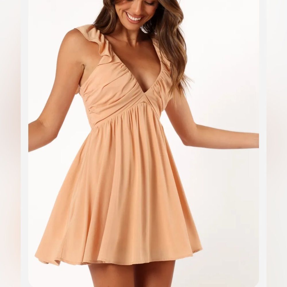 Petal & Pup light caramel color mini ruffle dress size XS NWT